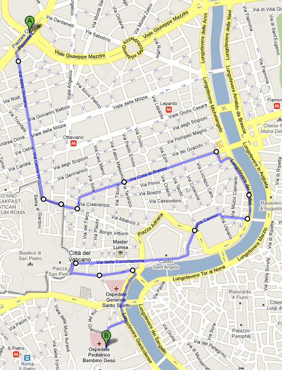 Mappa del percorso da Piazzale Clodio al Bambin Ges