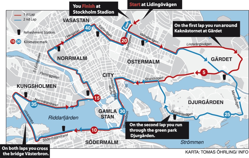 Mappa della Maratona della Citt di Stoccolma