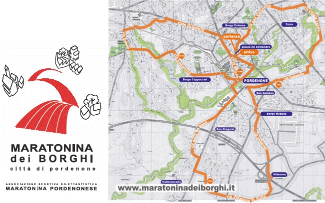 Mappa della Maratonina dei Borghi Citt di Pordenone