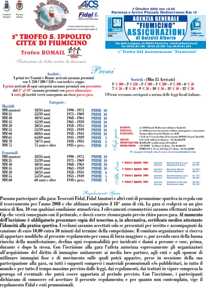 Locandina del Trofeo S. Ippolito Citt di Fiumicino