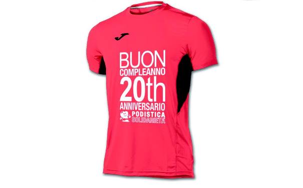 Fronte della maglia celebrativa dei 20 anni della Podistica Solidariet versione orange fluo