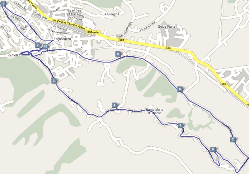 Corsa della Solidariet di Tagliacozzo - percorso di gara