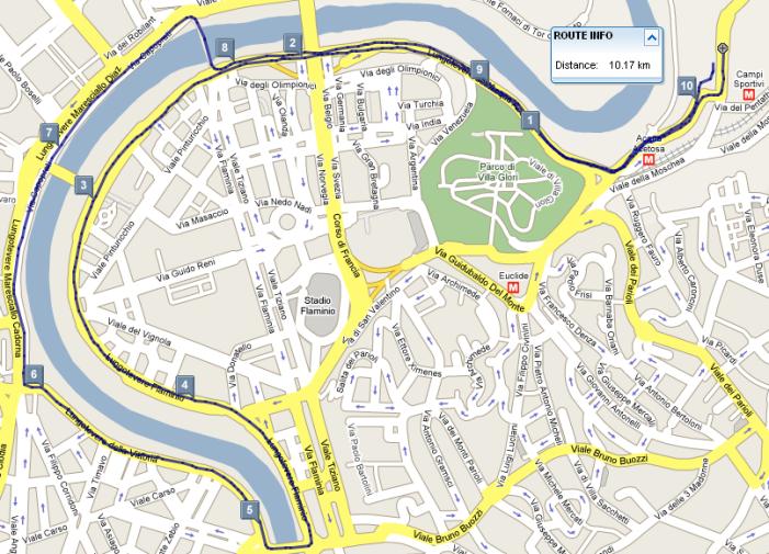 Piantina della Corsa di Miguel 2008 (elaborata su MapMyRun)