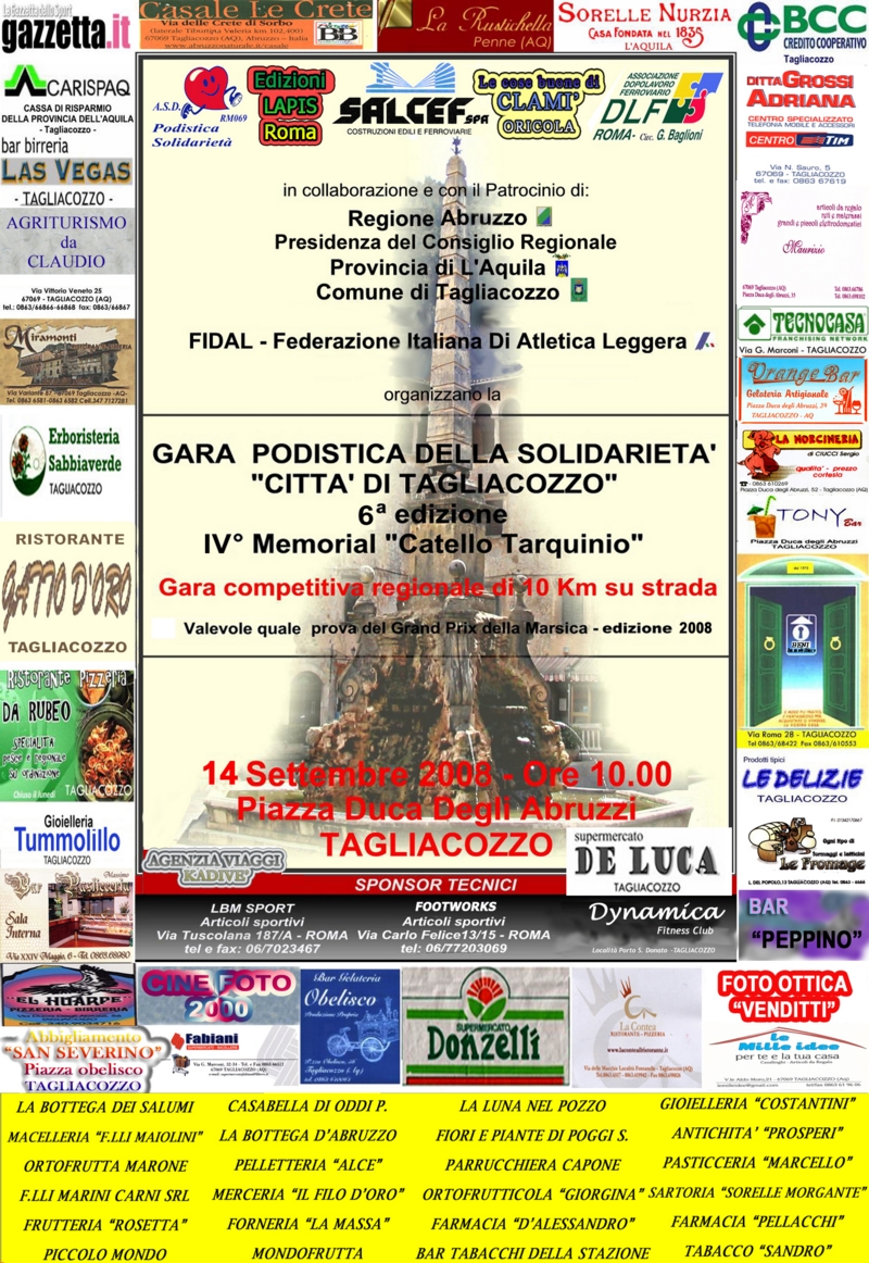 Locandina della Gara della Solidariet di Tagliacozzo 2008